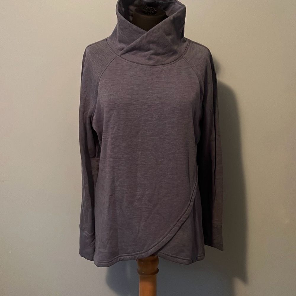 Apana Women's Gray Crossover Funnel Neck Thumbhole Active Sweatshirt